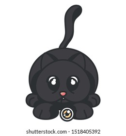 Vector Cartoon Halloween Cute Black Cat Icon Isolated