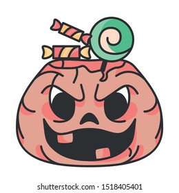 Vector Cartoon Halloween Cute Pumpkin Icon Isolated