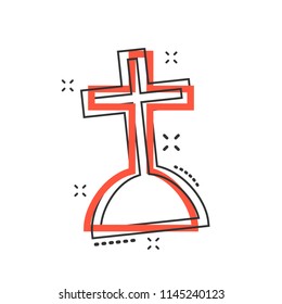 Vector cartoon halloween grave icon in comic style. Gravestone sign illustration pictogram. Rip business splash effect concept.