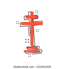 Vector cartoon halloween grave icon in comic style. Gravestone sign illustration pictogram. Rip business splash effect concept.