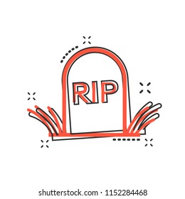 Vector cartoon halloween grave icon in comic style. Gravestone sign illustration pictogram. Rip business splash effect concept.