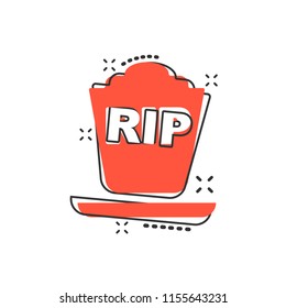 Vector cartoon halloween grave icon in comic style. Gravestone sign illustration pictogram. Rip business splash effect concept.