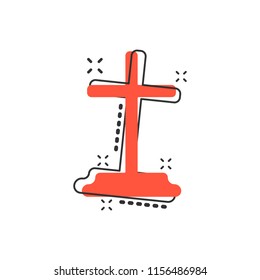 Vector cartoon halloween grave icon in comic style. Gravestone sign illustration pictogram. Rip business splash effect concept.