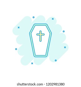 Vector cartoon halloween grave icon in comic style. Gravestone sign illustration pictogram. Rip business splash effect concept.