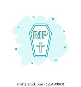 Vector cartoon halloween grave icon in comic style. Gravestone sign illustration pictogram. Rip business splash effect concept.