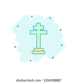 Vector cartoon halloween grave icon in comic style. Gravestone sign illustration pictogram. Rip business splash effect concept.