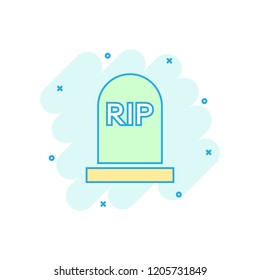 Vector cartoon halloween grave icon in comic style. Gravestone sign illustration pictogram. Rip business splash effect concept.