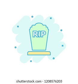 Vector cartoon halloween grave icon in comic style. Gravestone sign illustration pictogram. Rip business splash effect concept.