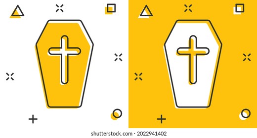 Vector cartoon halloween grave icon in comic style. Gravestone sign illustration pictogram. Rip business splash effect concept.