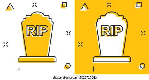 Vector cartoon halloween grave icon in comic style. Gravestone sign illustration pictogram. Rip business splash effect concept.