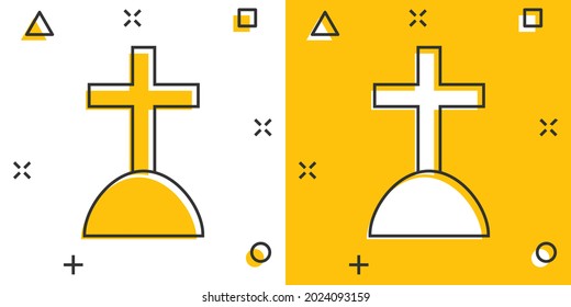 Vector cartoon halloween grave icon in comic style. Gravestone sign illustration pictogram. Rip business splash effect concept.