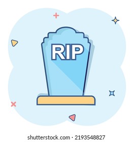 Vector cartoon halloween grave icon in comic style. Gravestone sign illustration pictogram. Rip business splash effect concept.