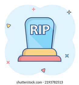 Vector cartoon halloween grave icon in comic style. Gravestone sign illustration pictogram. Rip business splash effect concept.