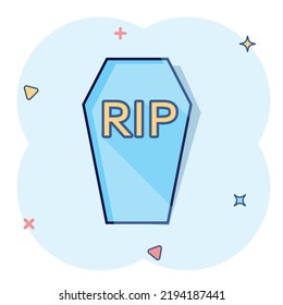 Vector cartoon halloween grave icon in comic style. Gravestone sign illustration pictogram. Rip business splash effect concept.