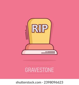 Vector cartoon halloween grave icon in comic style. Gravestone sign illustration pictogram. Rip business splash effect concept.