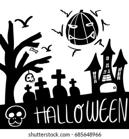 vector cartoon of Halloween hand drawn doodle. coloring books, t-shirts,illustration,art work. Printable Scary