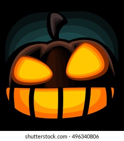 vector cartoon halloween pumpkin silhouette with evil smile for background or banner template