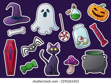 Vector cartoon halloween set stickers