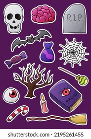 Vector cartoon halloween set stickers