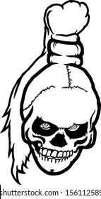 Vector cartoon of a Halloween voodoo skull, isolated against white. 