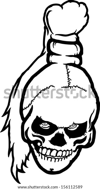 Vector cartoon of a Halloween voodoo skull, isolated\
against white. 