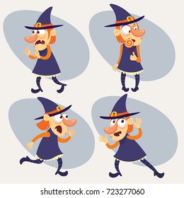 Vector cartoon Halloween witch set