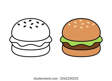 Vector Cartoon Hamburger Flat Design Illustration