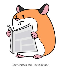 Vector Cartoon Hamster Reading Newspaper Illustration