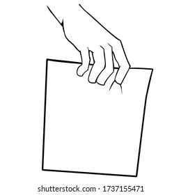 Vector cartoon hand with a blank paper sheet. Drawing of hand holding an empty white paper