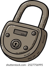 Vetor Desenhado à Mão Cartoon Antique Padlock