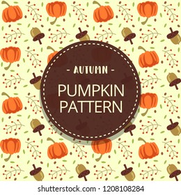 vector cartoon hand drawn autumn crops with pumpkin and acorn nut repeatable pattern template