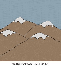 Vector cartoon hand drawn background illustration of the mountains and sky in Antarctica. Polar textures near mountains and sky drawing