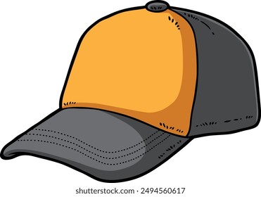 Vektorgrafik Cartoon Hand gezeichnet Schwarz Gelb Classic Trucker Cap