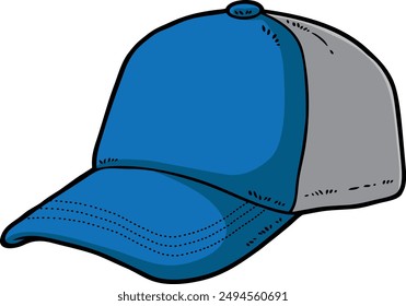 Vector Cartoon Hand Drawn Blue Gray Classic Trucker Cap
