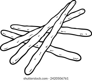 Vector Cartoon Hand Drawn Bread Sticks Line Art