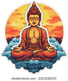 Vector cartoon hand drawn buddha illustration