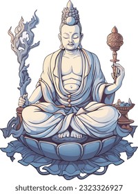 Vector cartoon hand drawn buddha illustration