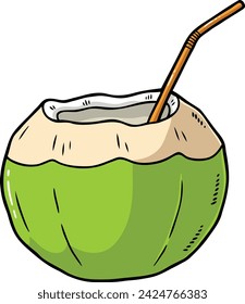 Vector Cartoon Hand Drawn Coconut Drink With Straw