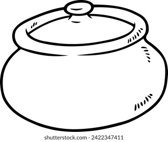 Vector Cartoon Hand Drawn Cooking Clay Pot Line Art