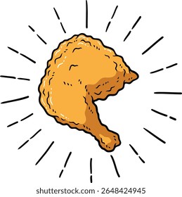 Vector Cartoon Hand Drawn Crispy Chicken Leg Quarter