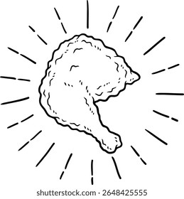 Vector Cartoon Hand Drawn Crispy Chicken Leg Quarter Line Art
