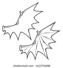 Vector cartoon hand drawn demon wings, vector illustration isolated on white background