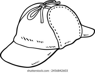 Vector Cartoon Hand Drawn Detective Hat Line Art