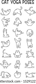 Vector Cartoon Hand Drawn Doodle Illustration Of Cats Doing Yoga Pose And Asana, Meditation Zen Namaste