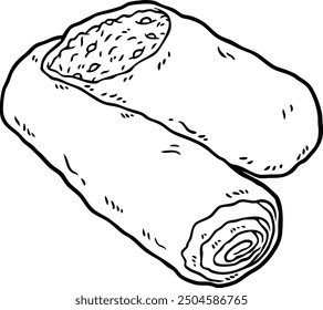 Vector Cartoon Hand Drawn Filipino Fried Lumpia Line Art