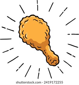 Vector Cartoon Hand Drawn Fried Chicken Leg