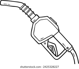 Vector Cartoon Hand Drawn Gasoline Nozzle Line Art