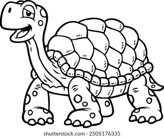 Dibujado a mano de dibujos animados de Vector Happy Tortoise Line Art