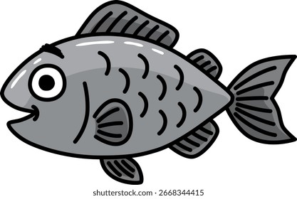 Vektor Cartoon handgezeichnet Happy Grey Fish