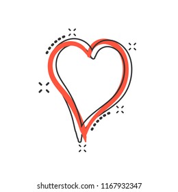Vector cartoon hand drawn heart icon in comic style. Love sketch doodle heart illustration pictogram. Handdrawn valentine business splash effect concept.